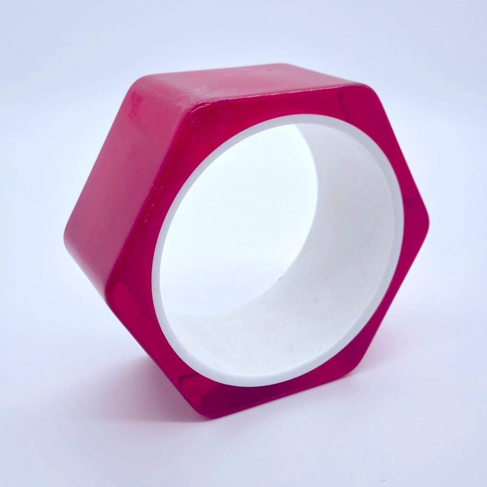 FLAWED Oversized Pink/Red Hex Bangle Bracelet Mod Hexagon Lucite